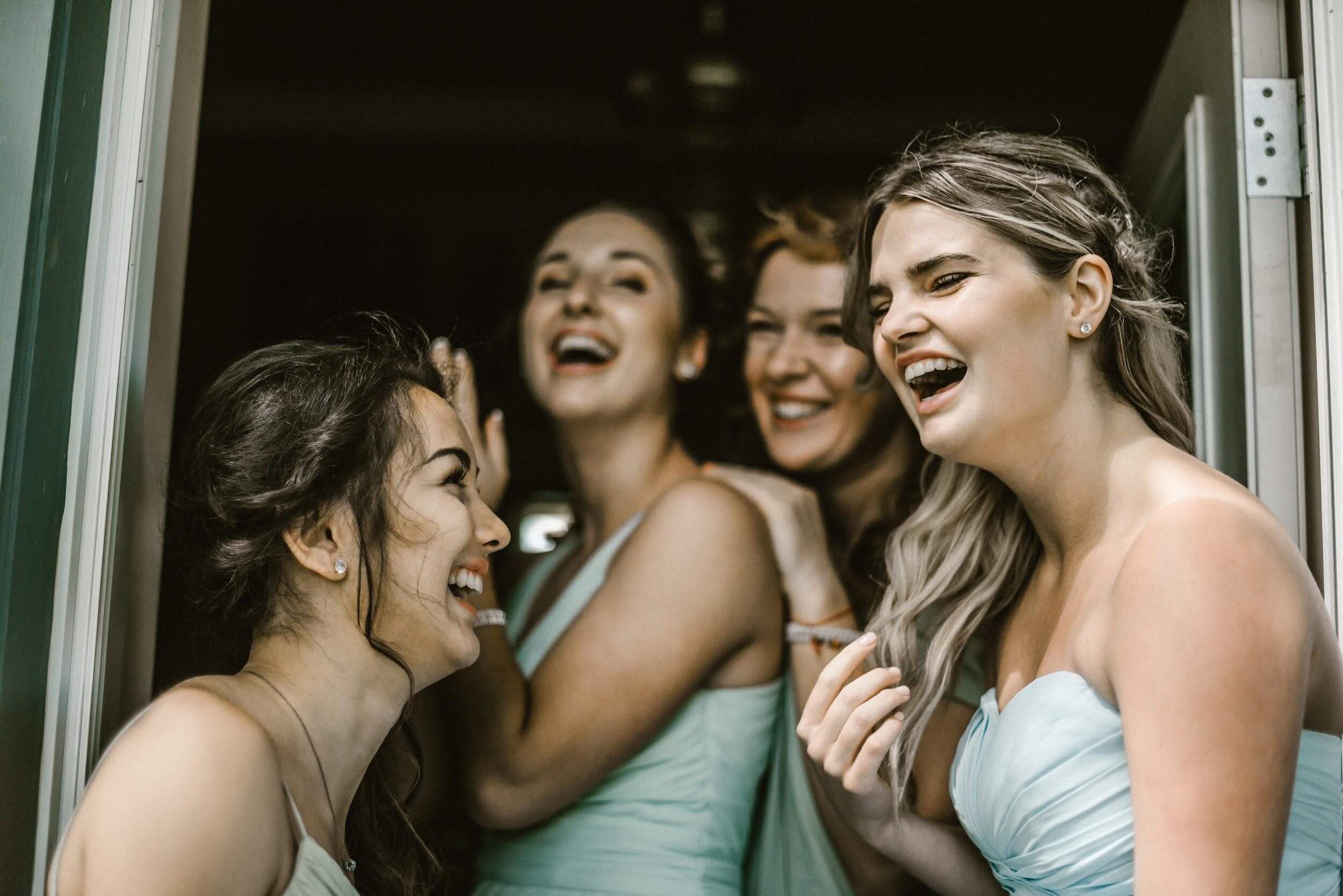Smiling women at the bachelorette party