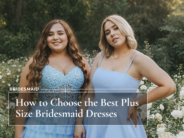 Two plus size ladies in blue bridesmaid dresses