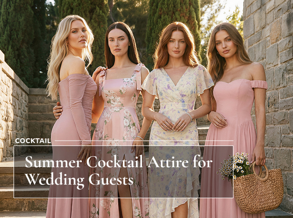 Four ladies in pastel tone cocktail dresses