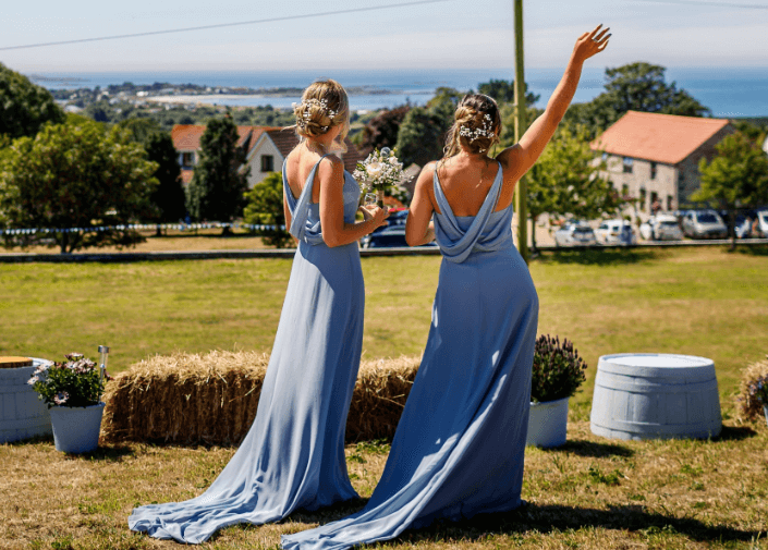 Dusty Blue Bridesmaid Dresses with Train