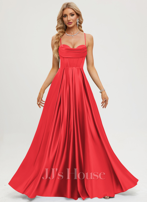 Red A-line Sweetheart Floor-Length Satin Prom Dress
